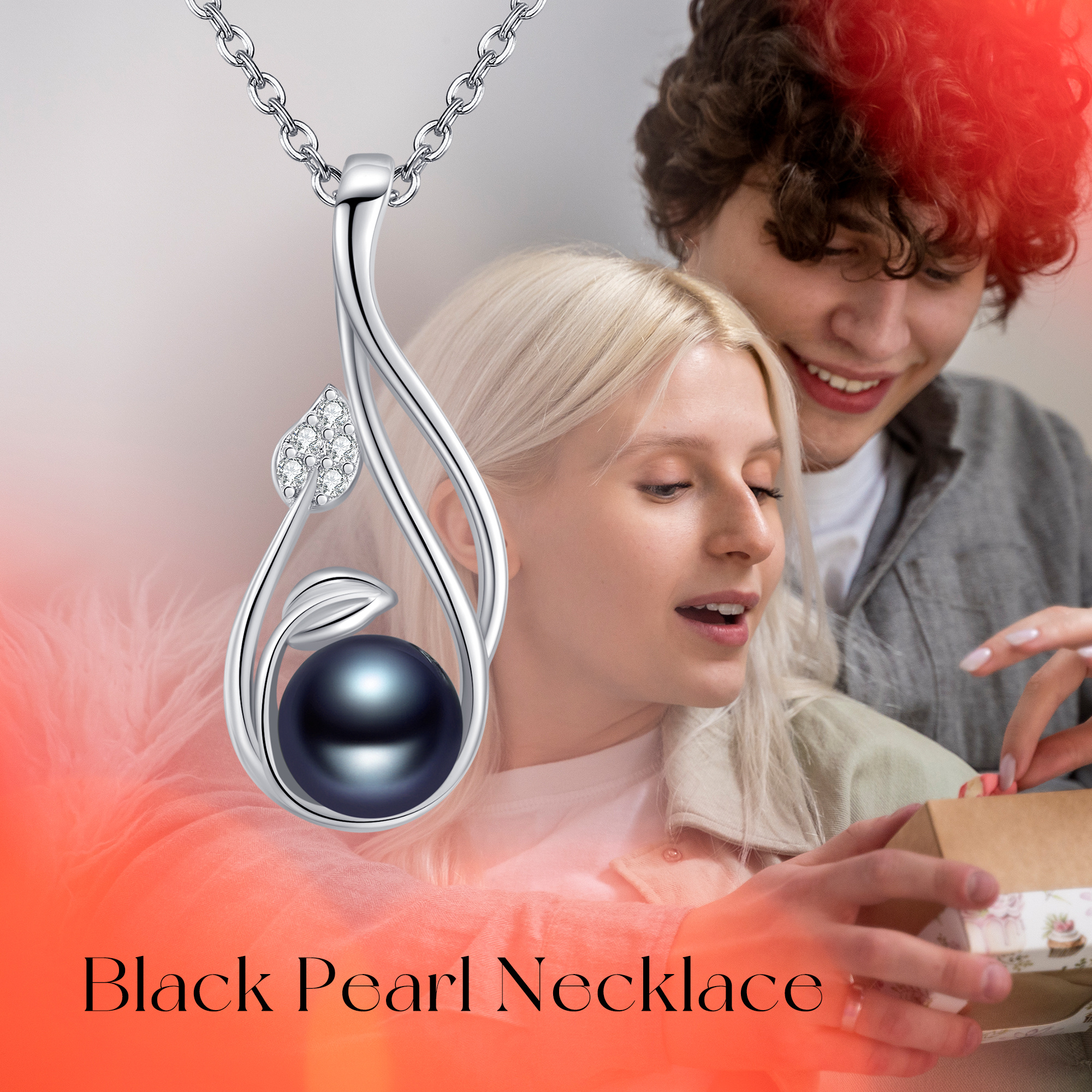 Women's 925 Sterling Silver Black Pearl Necklace with Synthetic Zirconia